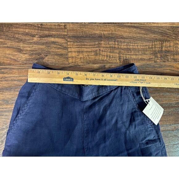 Cynthia Rowley Women’s Navy 100% Linen Cropped Ankle Pants Elastic Waist Sz:s - Picture 6 of 6